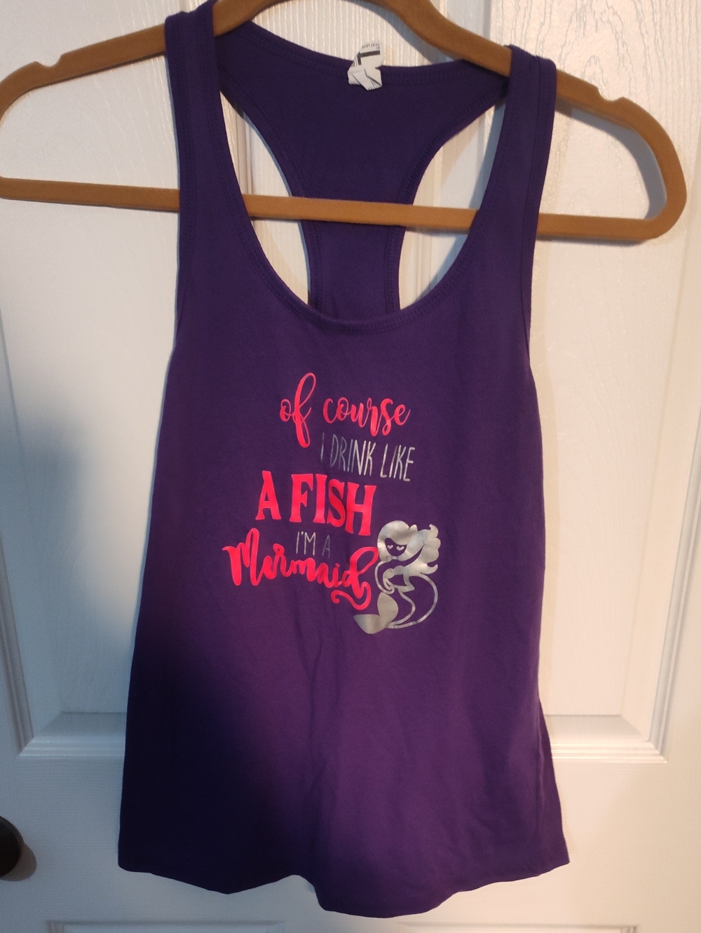 Purple Graphic Racerback Tank Top with Playful Mermaid Print